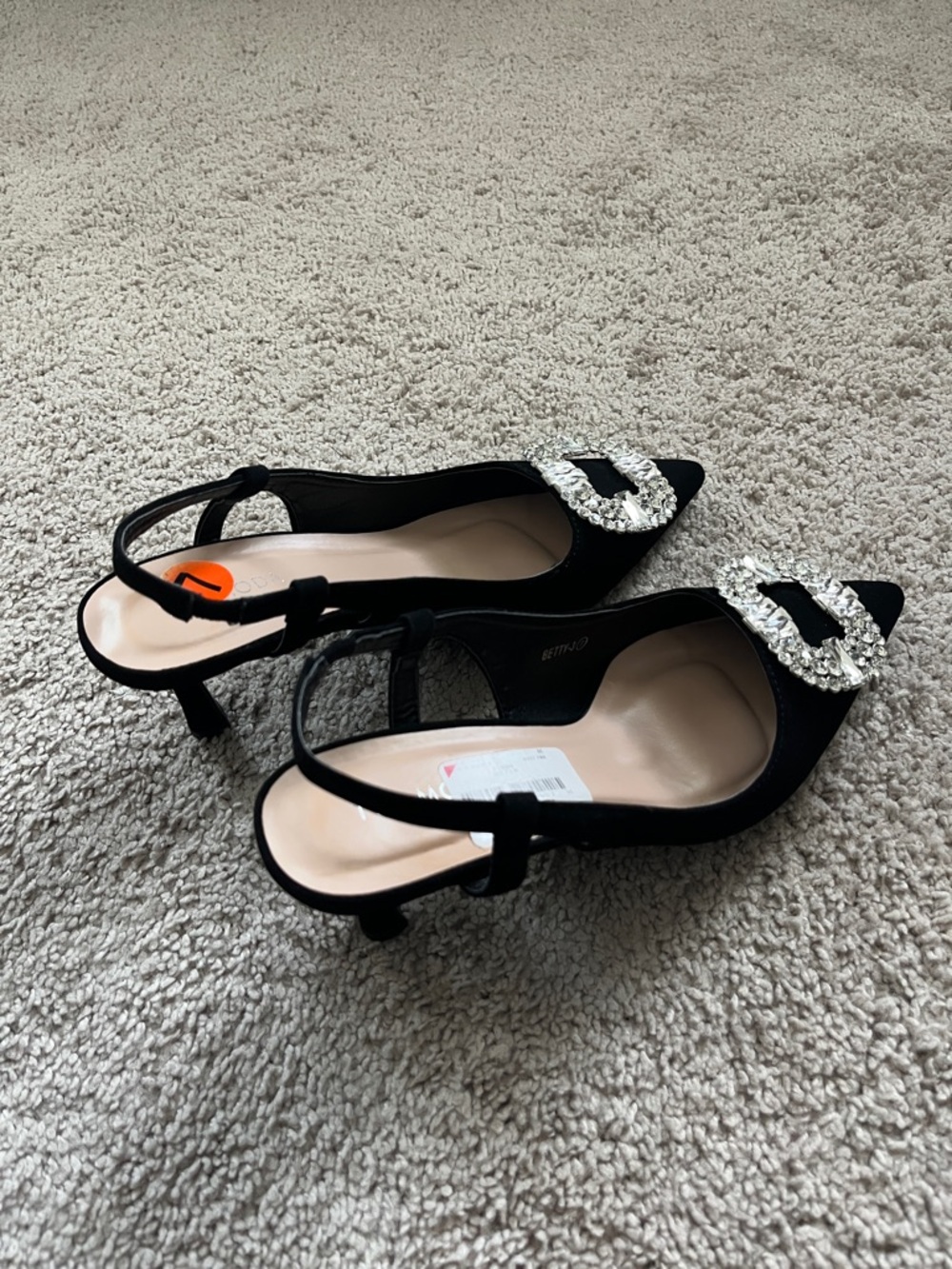 TOP Moda Black Pointed Slingback Kitten Heels with Crystal Buckle - Picture 8 of 13